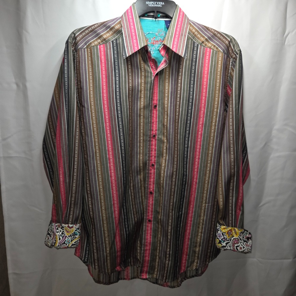 Robert Graham Mens Large Long Sleeve Button Down Striped Shirt Colorful